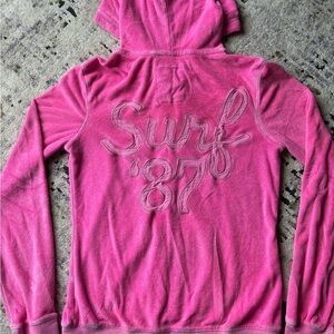 Y2K Aeropostale Pink Terrycloth Zip Up “ Surf ‘87” Patchwork Details
